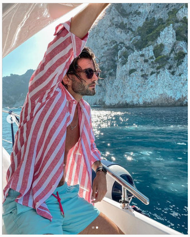 Herren Leinenhemd Gestreift Elegantes Sommerhemd