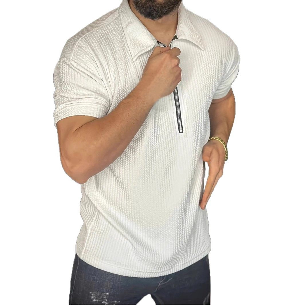 Herren Pullover Kurzarm Struktur Design Modern Reißverschluss