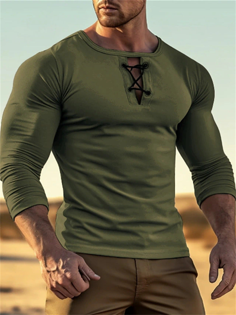 Herren Langarmshirt mit Schnürverschluss Modern Style