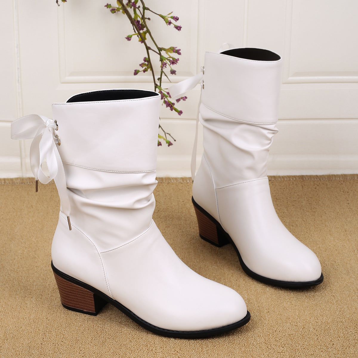 Damen Stiefeletten Falten-Design Ankle Boots Schmal