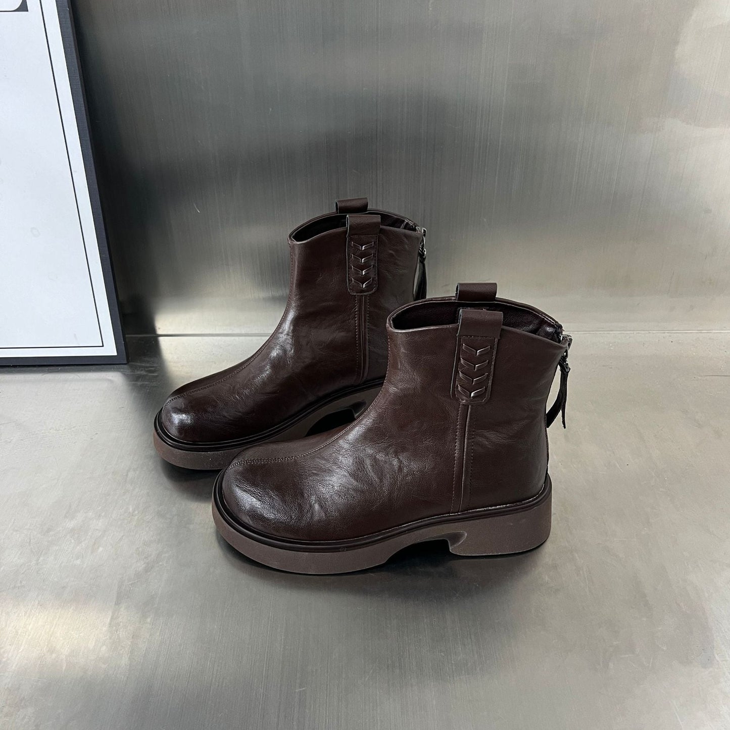 Damen Lederstiefeletten PlateauSchuhe Robust Mit Reißverschluss