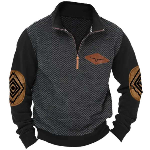 Herren Pullover Modern Kontrastkragen mit Patches