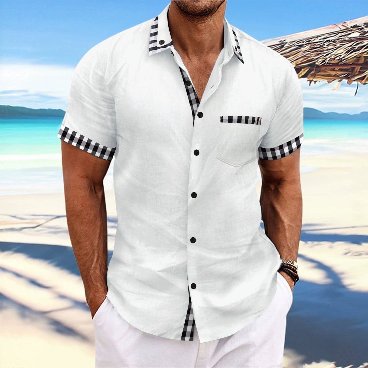 Herren Kurzarmhemd Modern Kariert Slim Fit