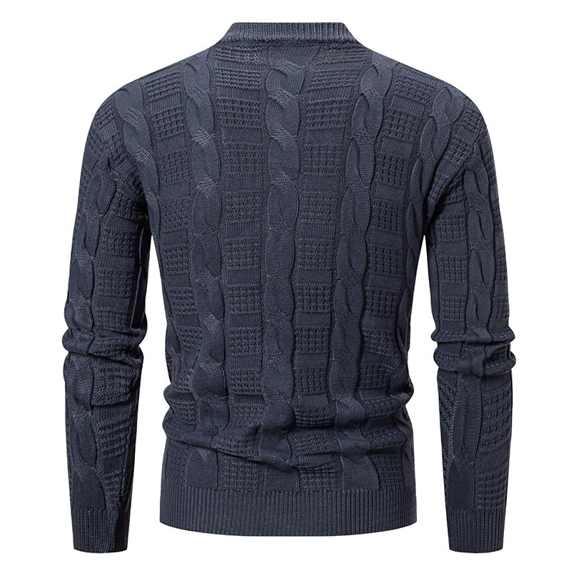 Herren Hochwertiger Grobstrickpullover mit Stehkragen und dekorativem Muster BerlinGlamour.