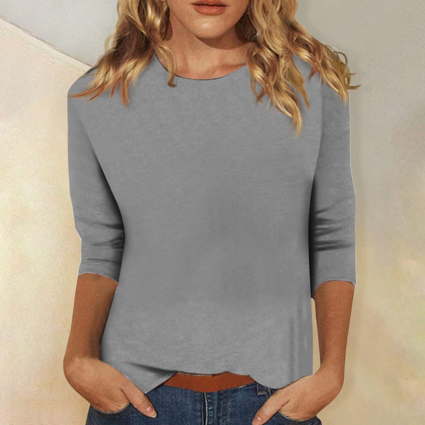 Damen T-Shirt Rundhals Einfarbig Kurzarm