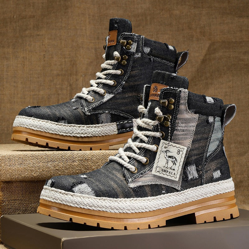 Damen Stiefel High-Top Sport Boots robust Denim Schwarz