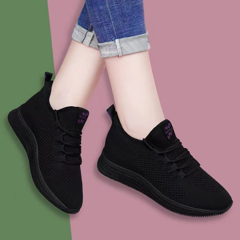 Damen Sneaker Sportlich Atmungsaktiv Lace Up Schwarz