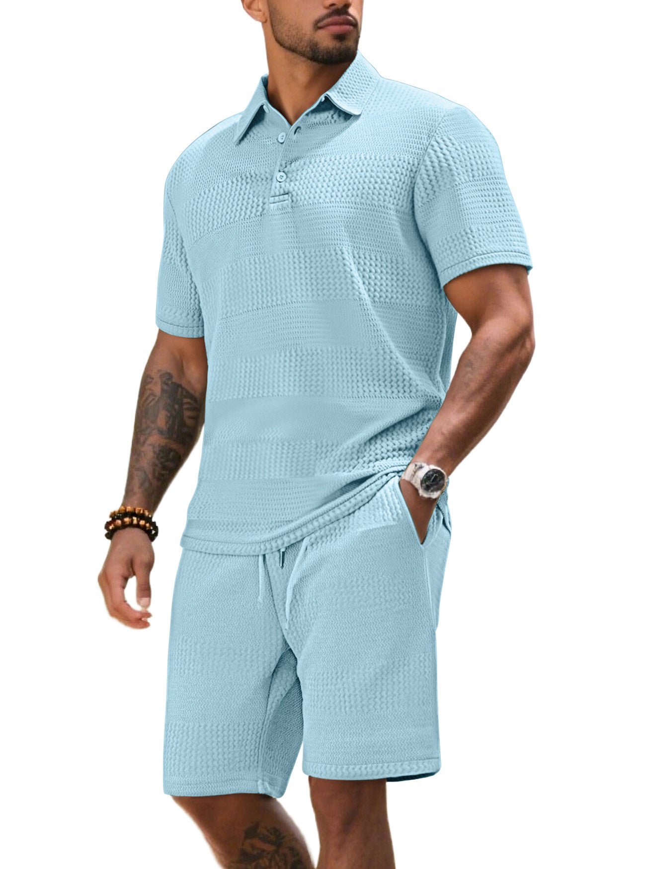 Herren Freizeitanzug Kurze Hose Poloshirt Sportlich Modern