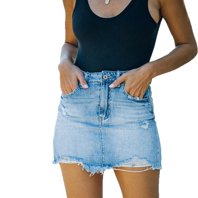 Damen Highwaist Jeansrock Mit Ausgefranstem Saum