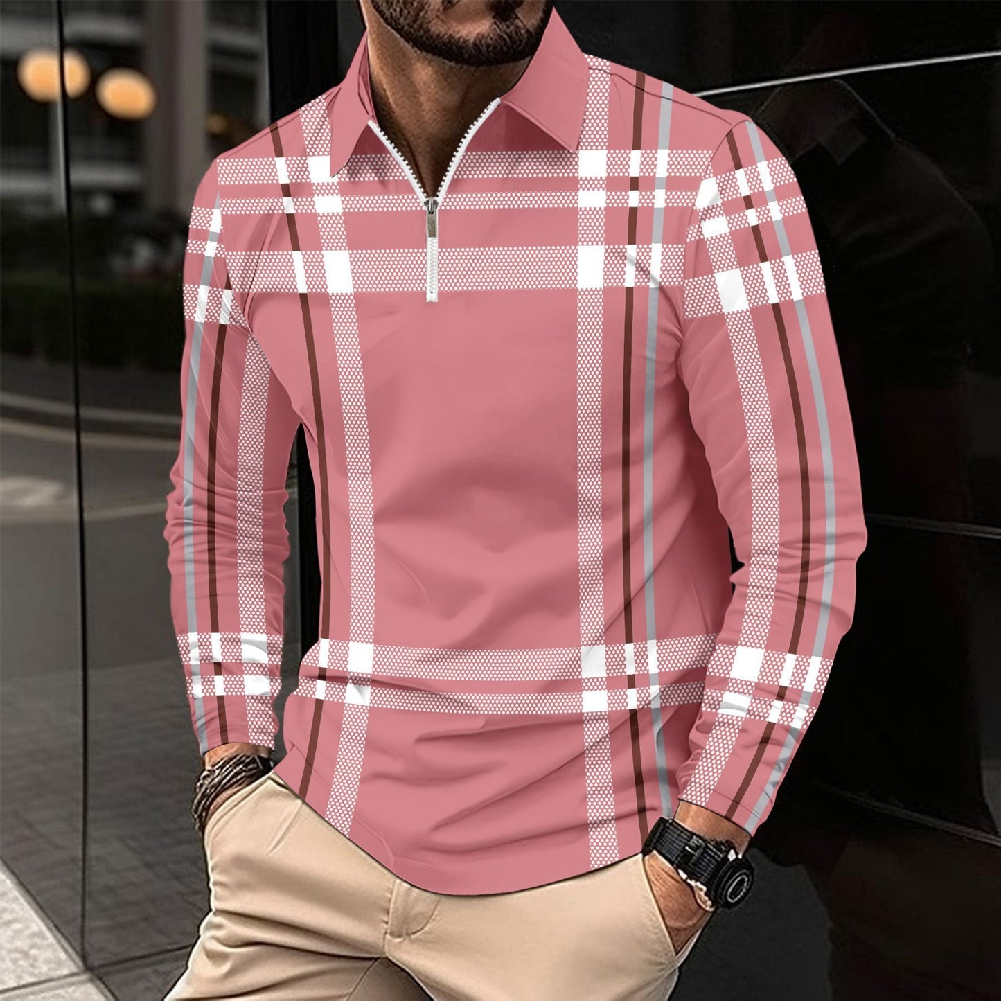 Herren Langarmshirt Modern Karomuster Berlin Style