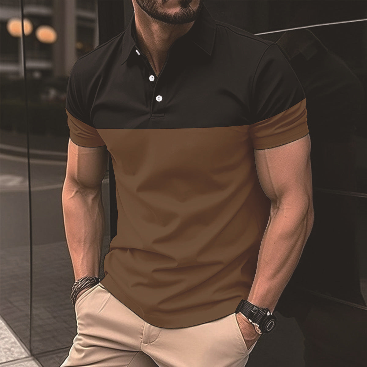 Herren Poloshirt Farbblock Design Modern Berlin Style