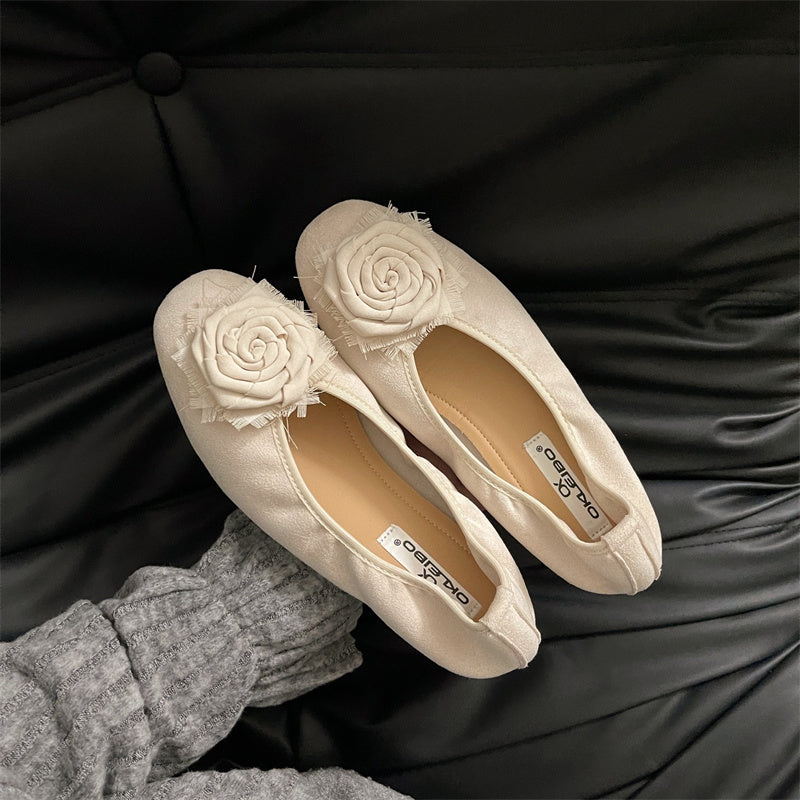 Damen Ballerinas Weich Veloursleder Blumen Schuhe
