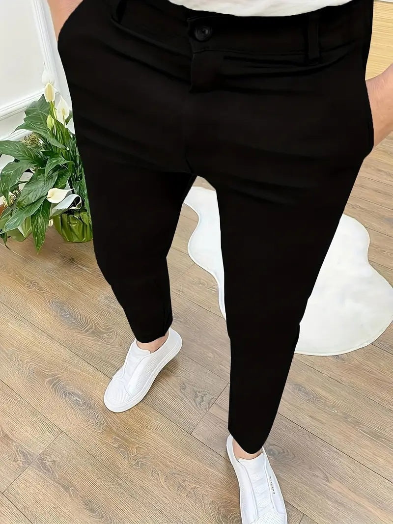 Herren SlimFit Hose Elastisch Mit Taschen Schwarz