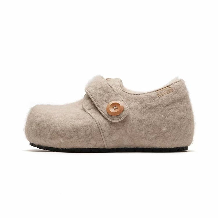 Damen Lederschuhe Bequem Knöpfel Detail Modern