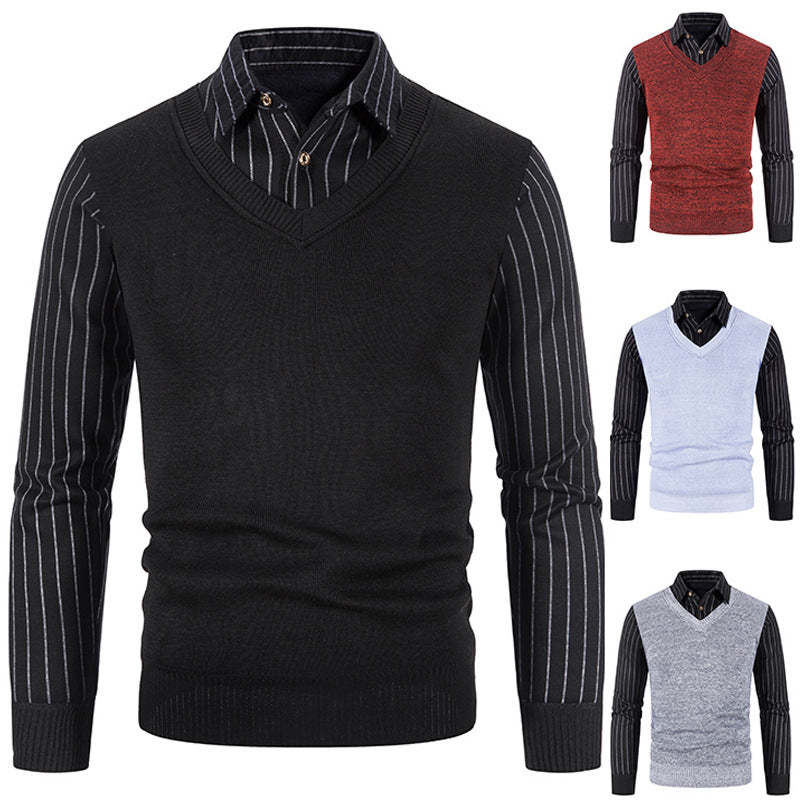 Herren Strickpullover V-Ausschnitt Kontrastärmel Modern