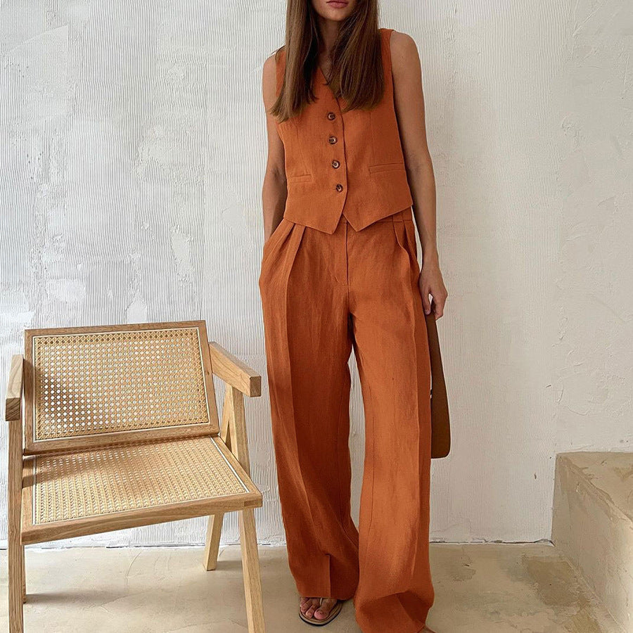 Damen Set Ärmelloses Gilet und Weite Jogginghose