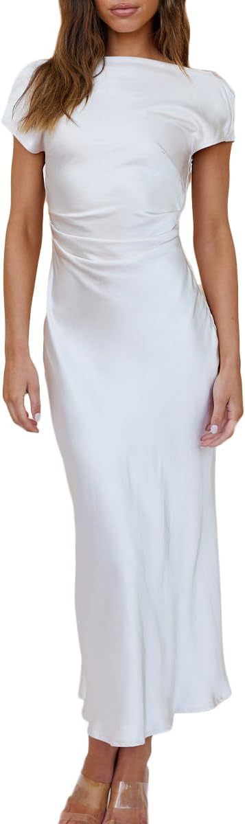 Damen Abendkleid Satin Elegantes Rückenausschnitt Kleid
