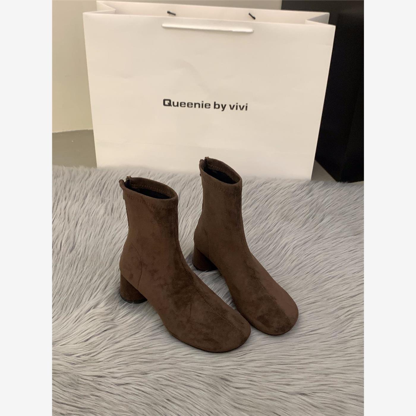 Damen Stiefeletten Blockabsatz Reißverschluss Elegante Schuhe