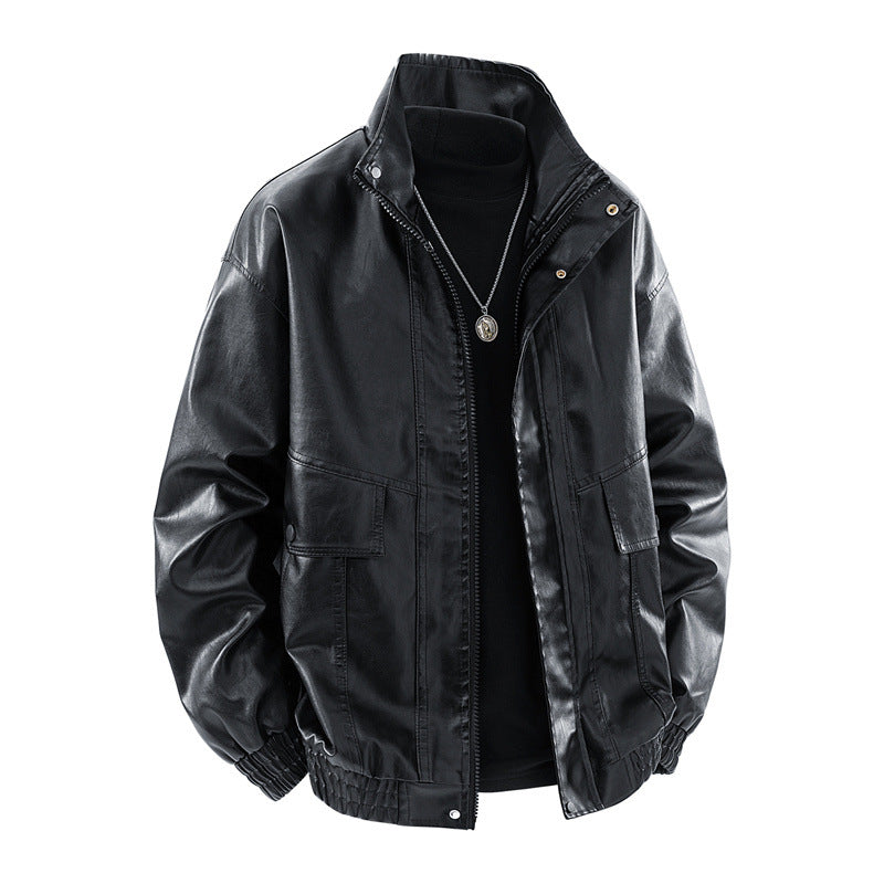 Herren Lederjacke Elegante Ledermantel Modern Schwarz