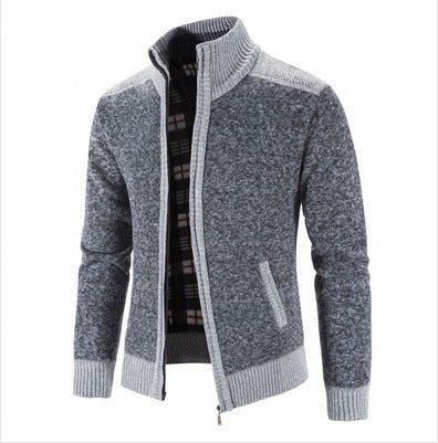 Herren Strickjacke Kariert Warm mit Hochkragen
