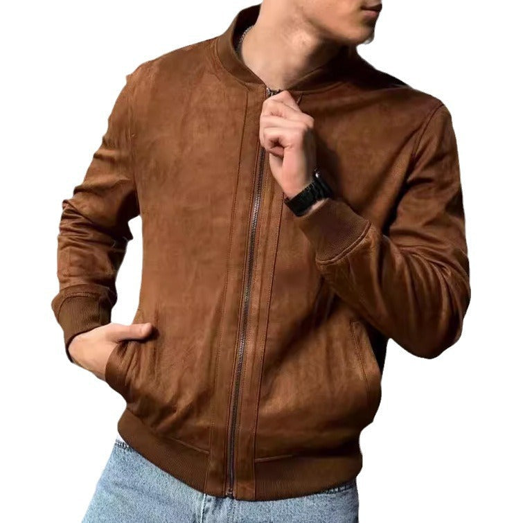 Lederjacke Herren Modern Elastisch Hoher Kragen