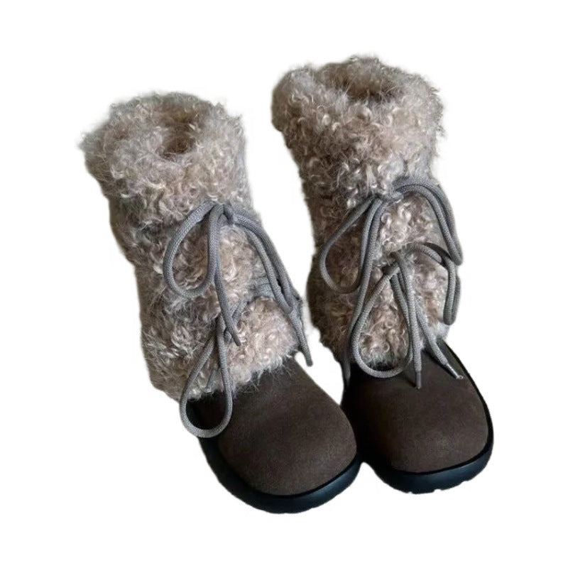 Weiche Winterboots Damen Flauschig Schnürsenkel Warm