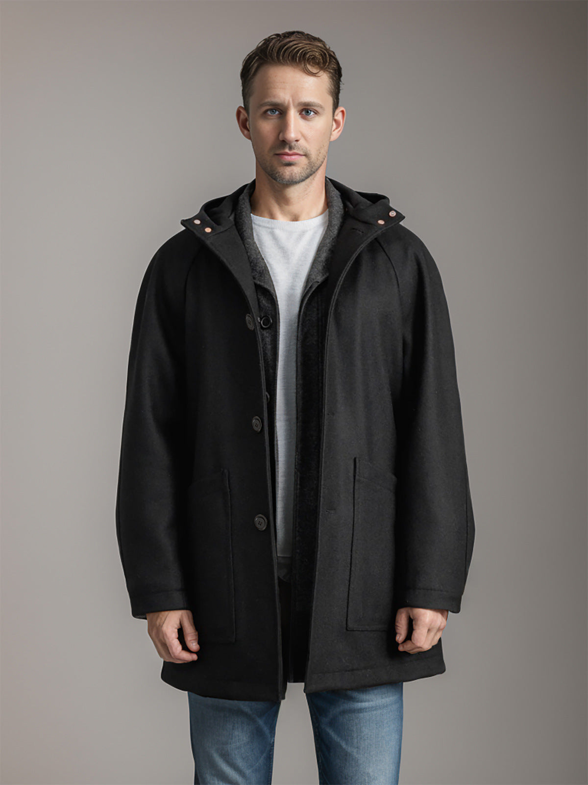 Herren Kapuzenmantel Weich Warm Winter
