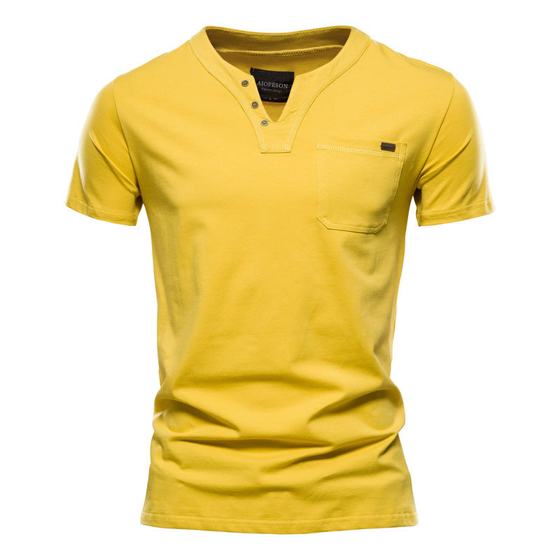 Herren Kurzarm-Shirts Modern mit Brusttasche und Henley-Ausschnitt