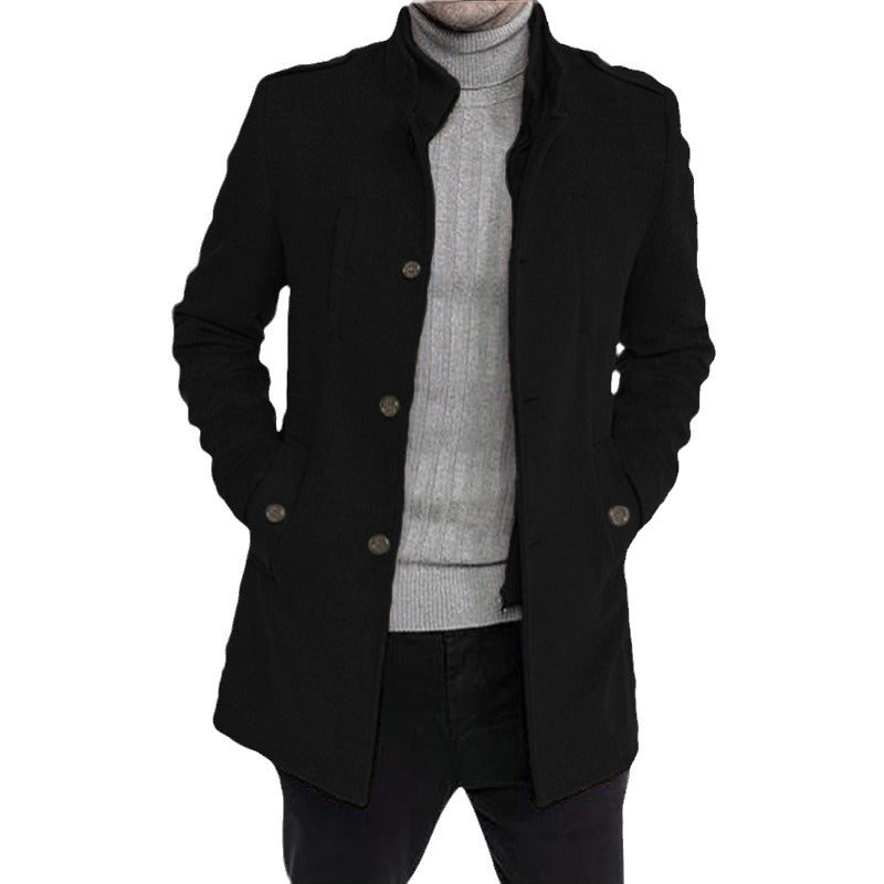Herren Mantel Stehkragen Freizeit Elegant Schwarz