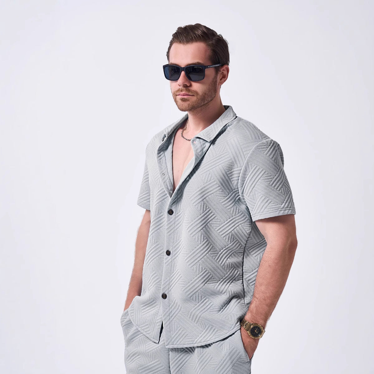 Herren Hemd Kurzarm Modern Muster Berlin Style