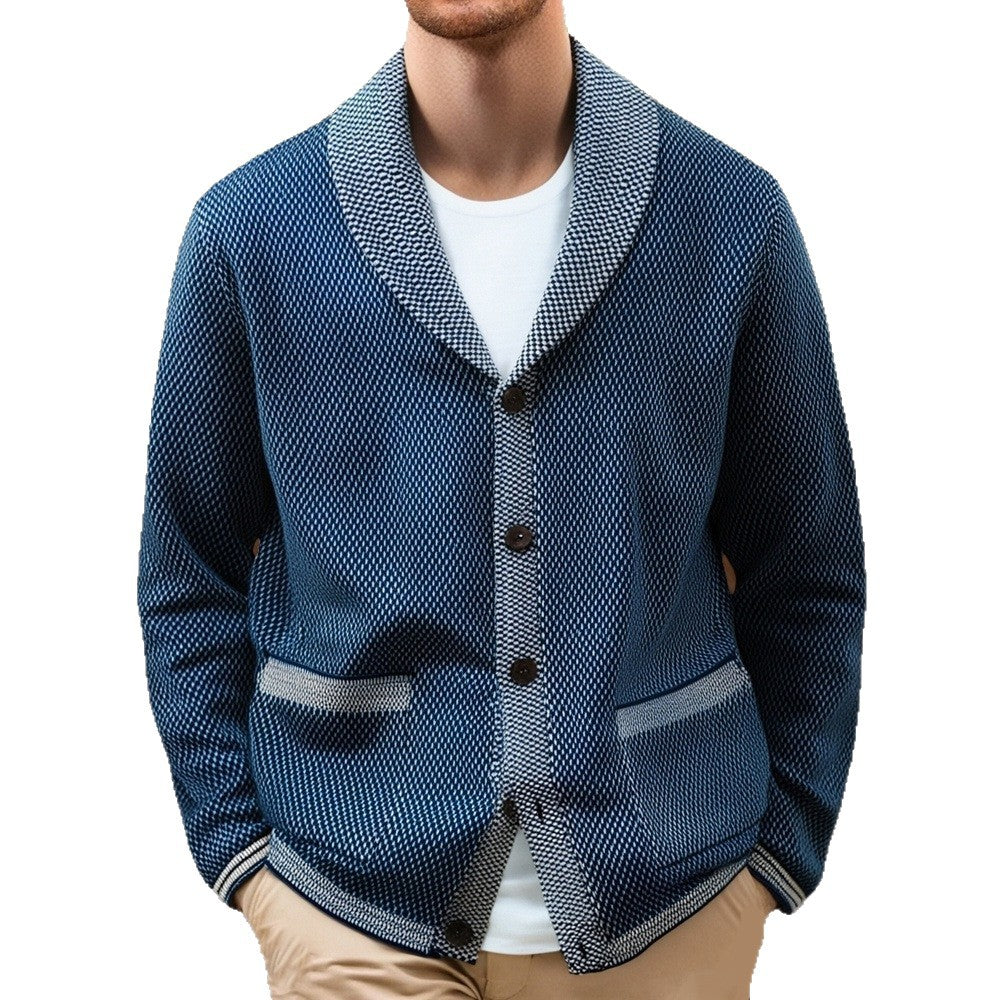 Herren Strickjacke Elegante Knöpfe Breiter Schalkragen