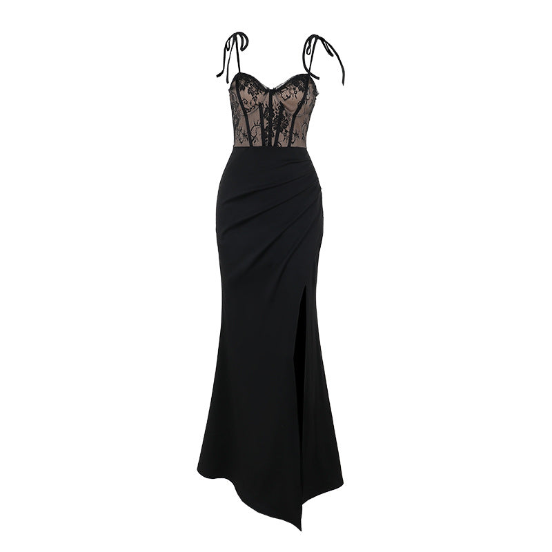 Elegantes Abendkleid Spitze Schlitz Damenkleid