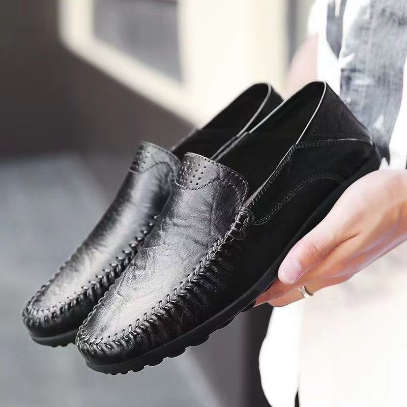 Herren Mokassins Leder Weich Elegant Schwarz