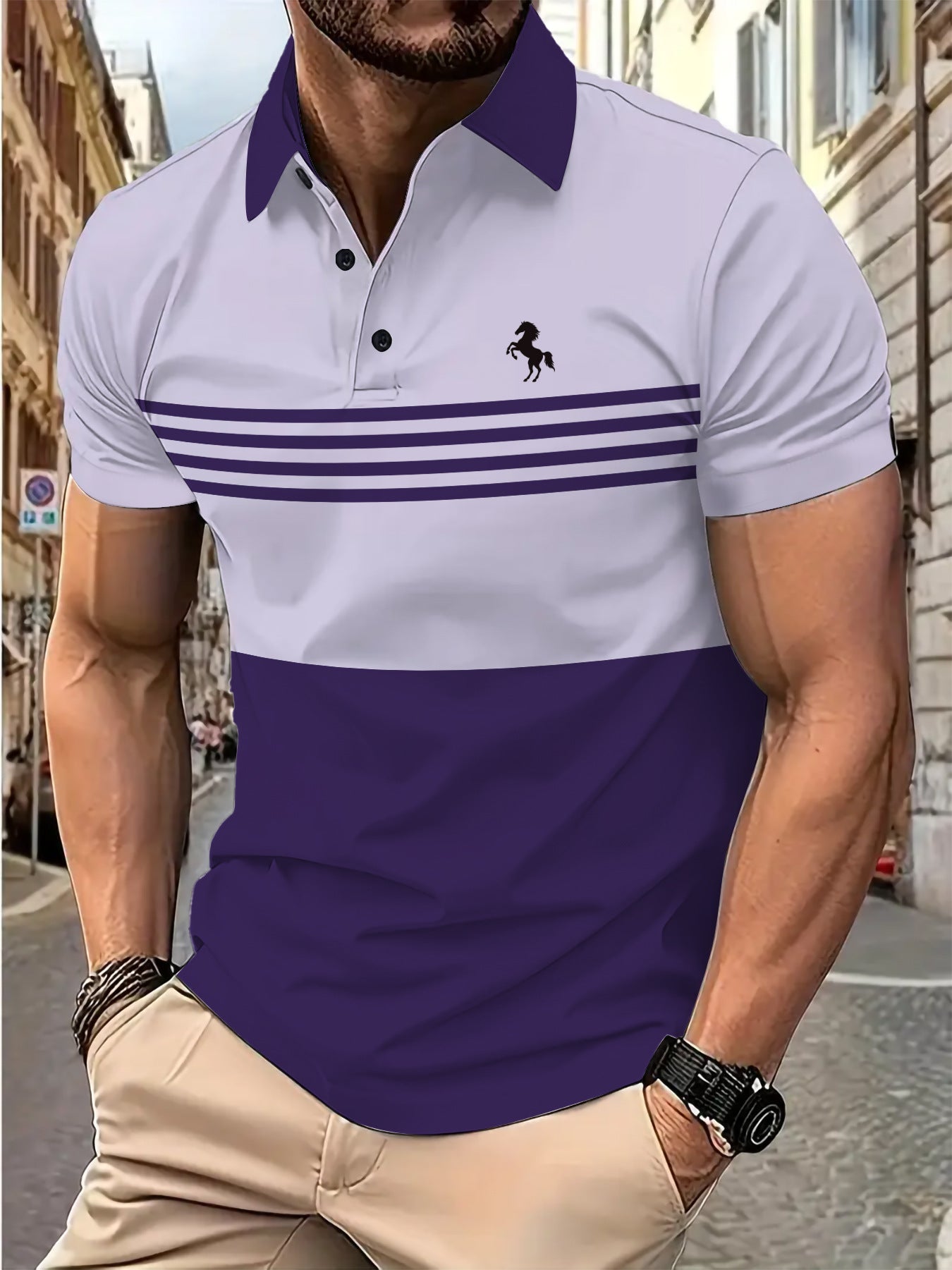 Herren Poloshirt Kurzarm Streifenmuster Modern Berlin Style