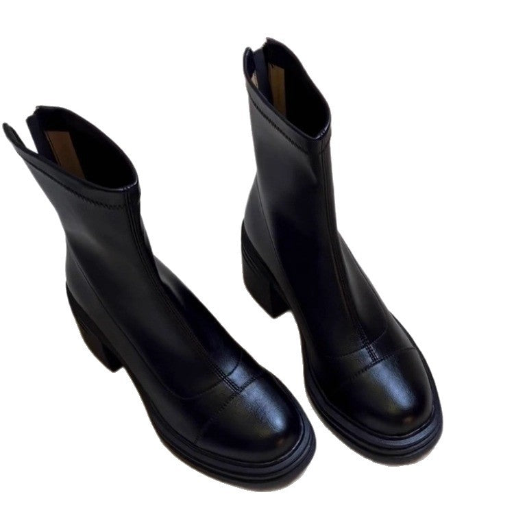 Damen Stiefeletten Elegante Blockabsatz Reißverschluss Schuhe