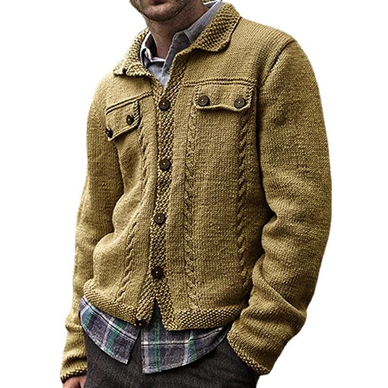 Herren Strickjacke Zopfmuster mit Taschen Modern