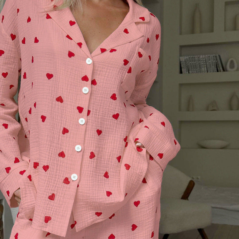 Weiche Schlafanzüge Damen Herz Muster Komfort Set
