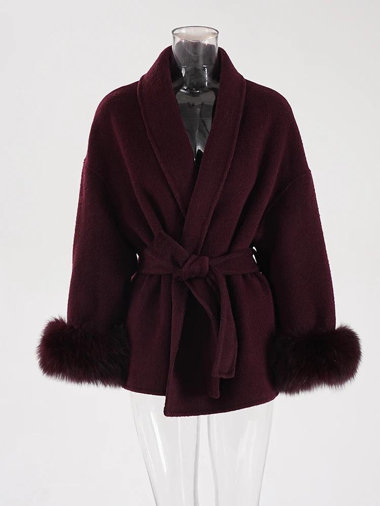 Damen Kurzmantel mit Kunstfellbesatz Eleganter Wintermantel