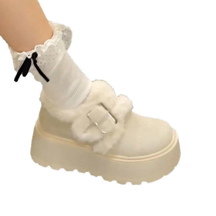 Damen Clogs Plateau Flauschig Weich mit Schnalle