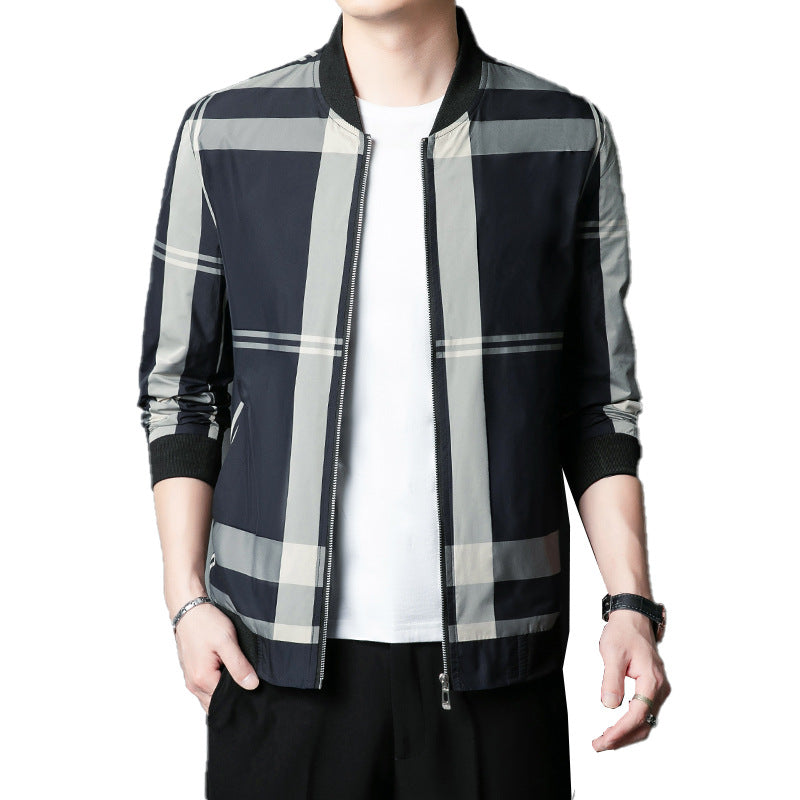 Herren Bomberjacke Karomuster Elastisch Modern