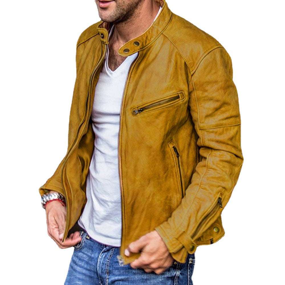 Leder Bikerjacke Herren Vintage Look Weich Schwarz