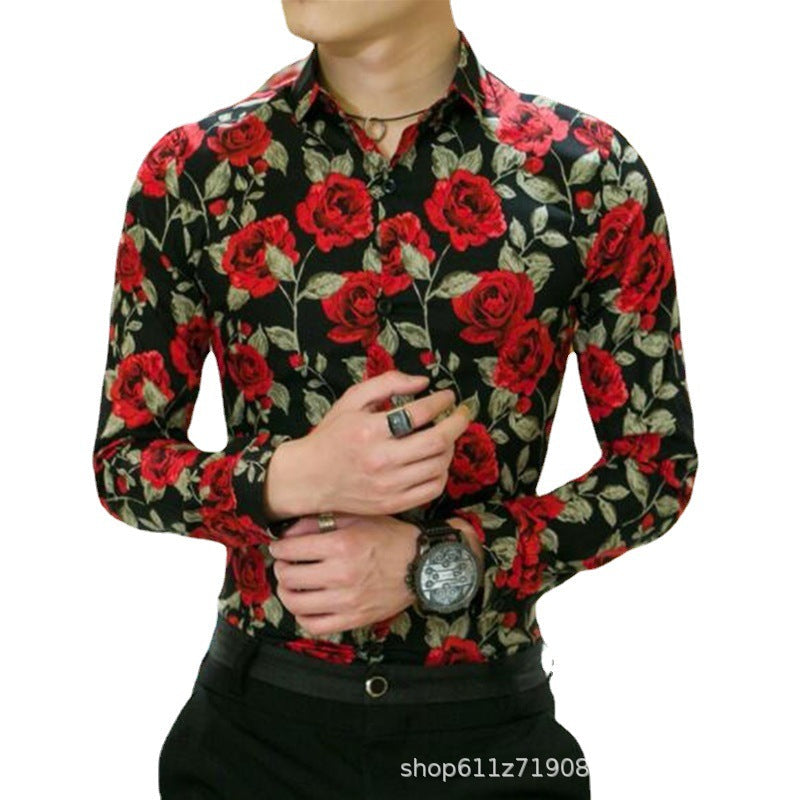 Herren Langarmhemd Floral Print Elegantes Design