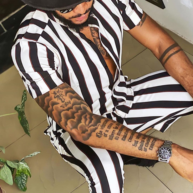 Herren Jumpsuit Streifenmuster Modern Reißverschluss