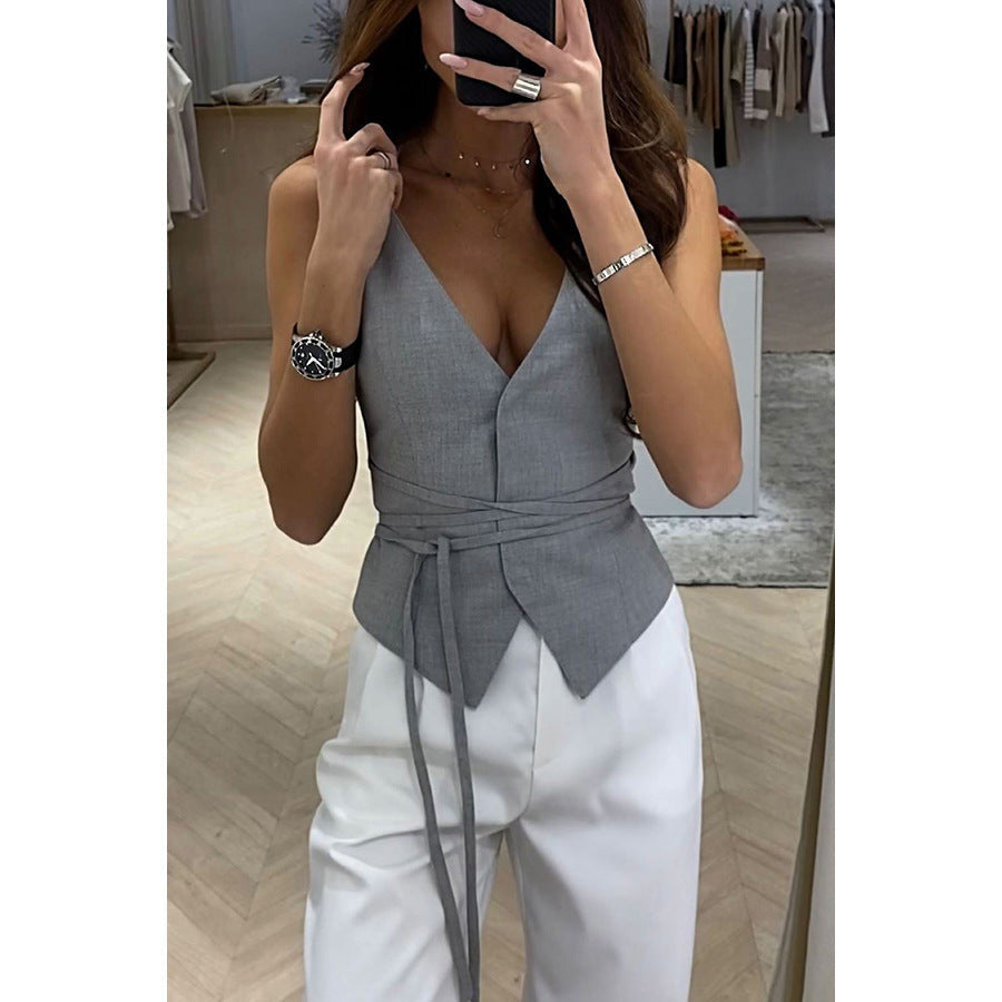 Ärmelloses Damen Top Taillenbindung Schwarz