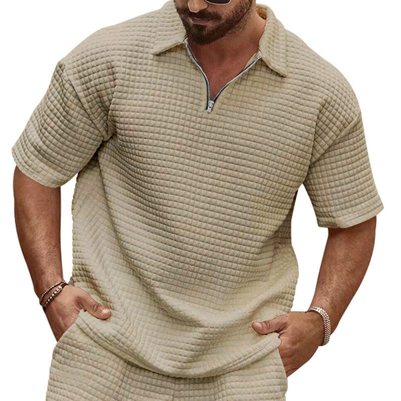 Herren T-Shirt Kurzarm Strukturiert Moderner Kragen