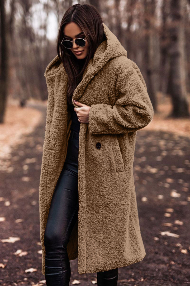 Damen Teddyjacke Oversized Kuscheljacke mit Kapuze