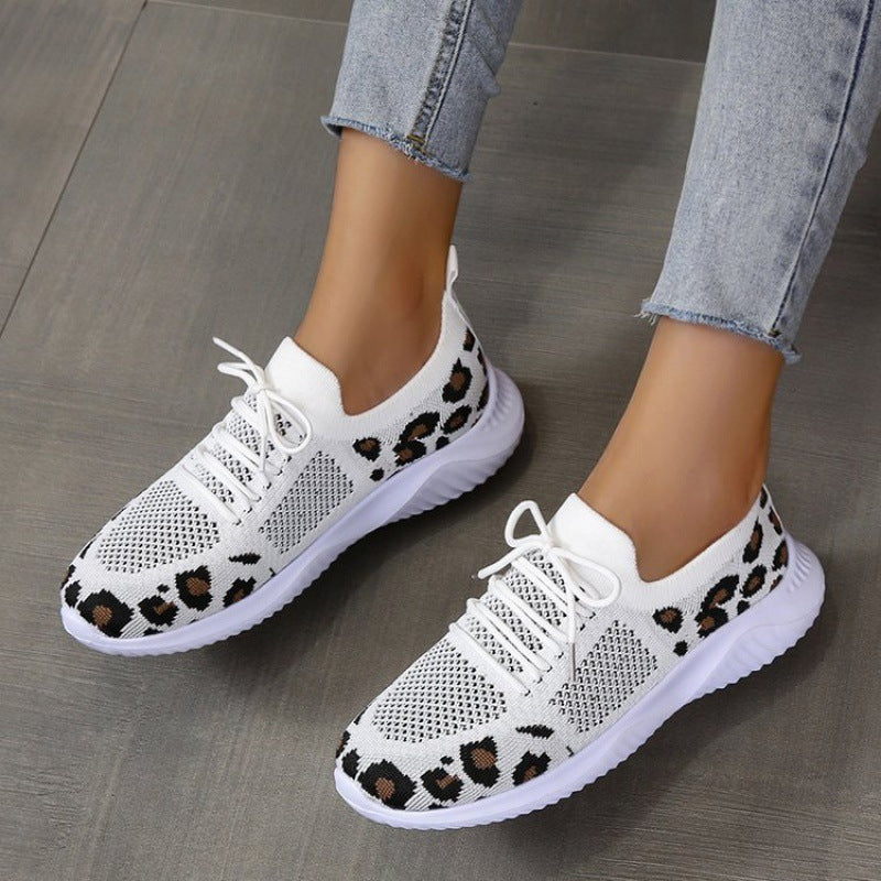 Damen Sneaker Sportschuhe Mesh Obermaterial Tierprint Schwarz