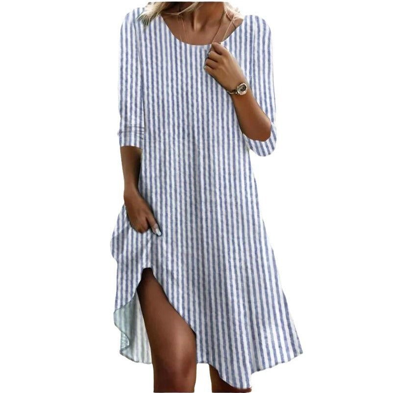 Damen Freizeitkleid Streifenmuster Schlitz Seitenschlitz Sommerkleid