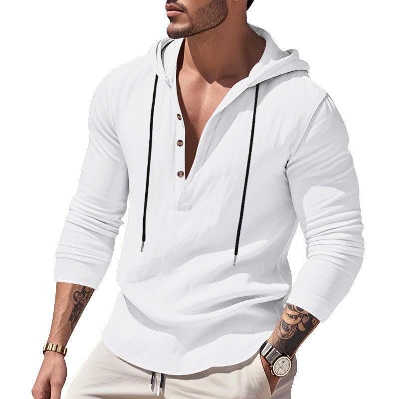 Herren Hoodie Langarm atmungsaktiv Modern mit Knopfdesign
