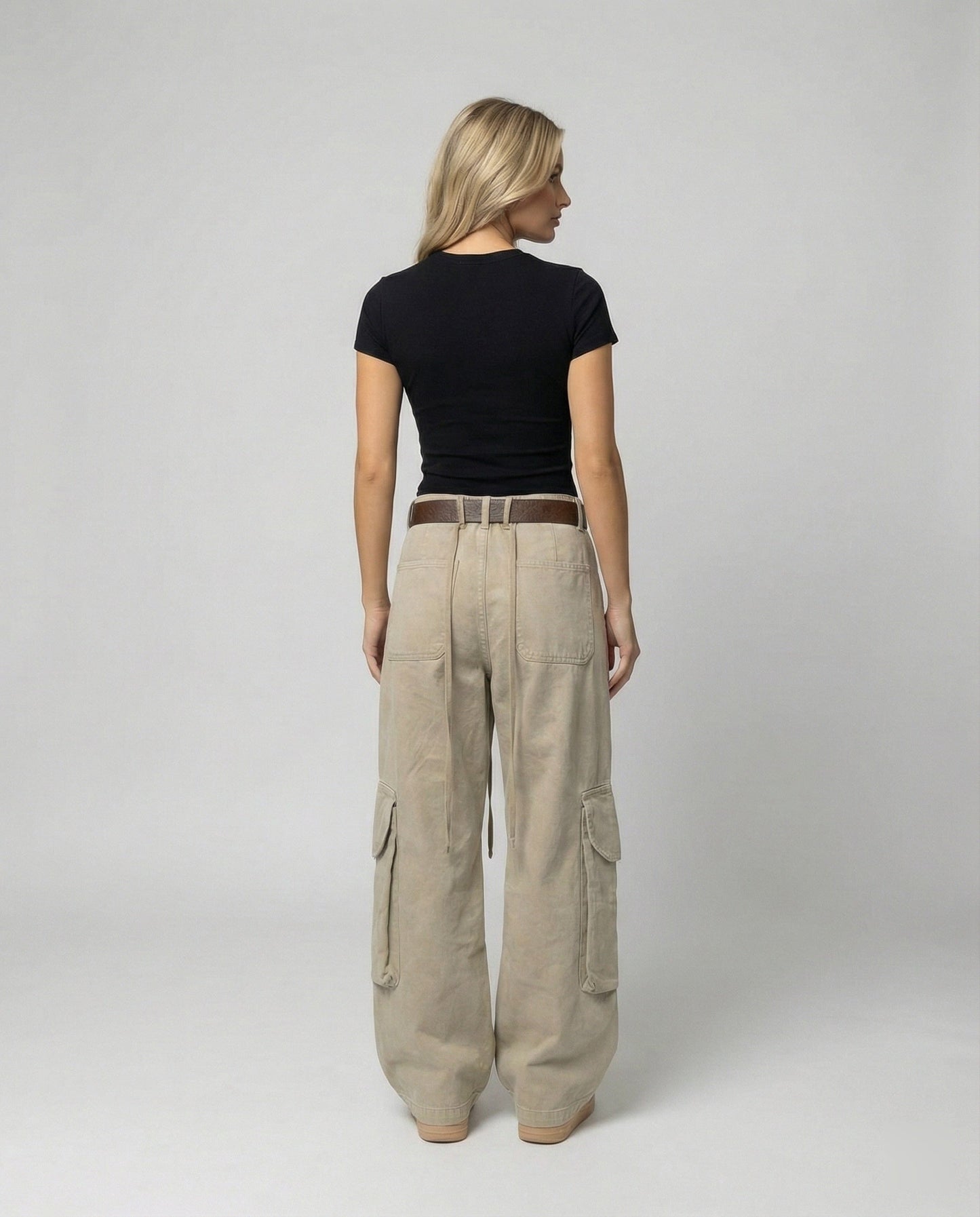 Damen Cargohose Lässig Palazzo Schnitt Große Taschen